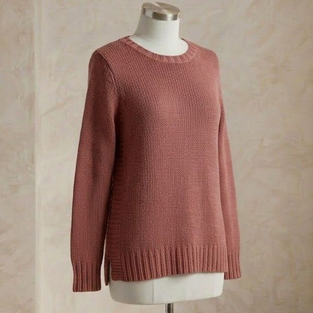 Lauren Ralph Lauren Women's Sweater Plus Size 1X Pink Cotton Chunky Knit Crew